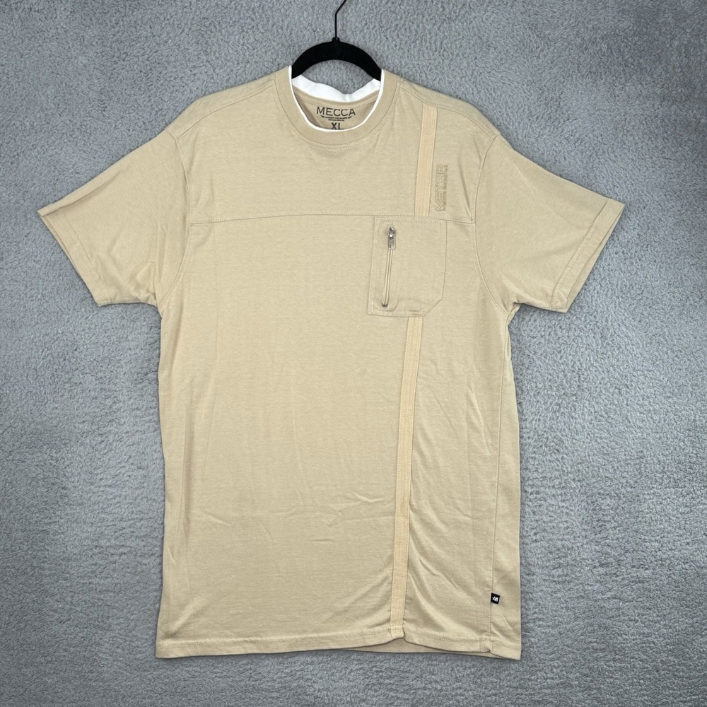 Mecca Mstar T Shirt Beige Tan Zip Pocket Soft Size XL Under His Wings Crew Neck